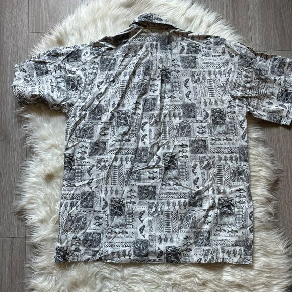 GO BAREFOOT Hawaiian Shirt Tropical Pullover Reverse Print Made In USA Men's L - Picture 6 of 8
